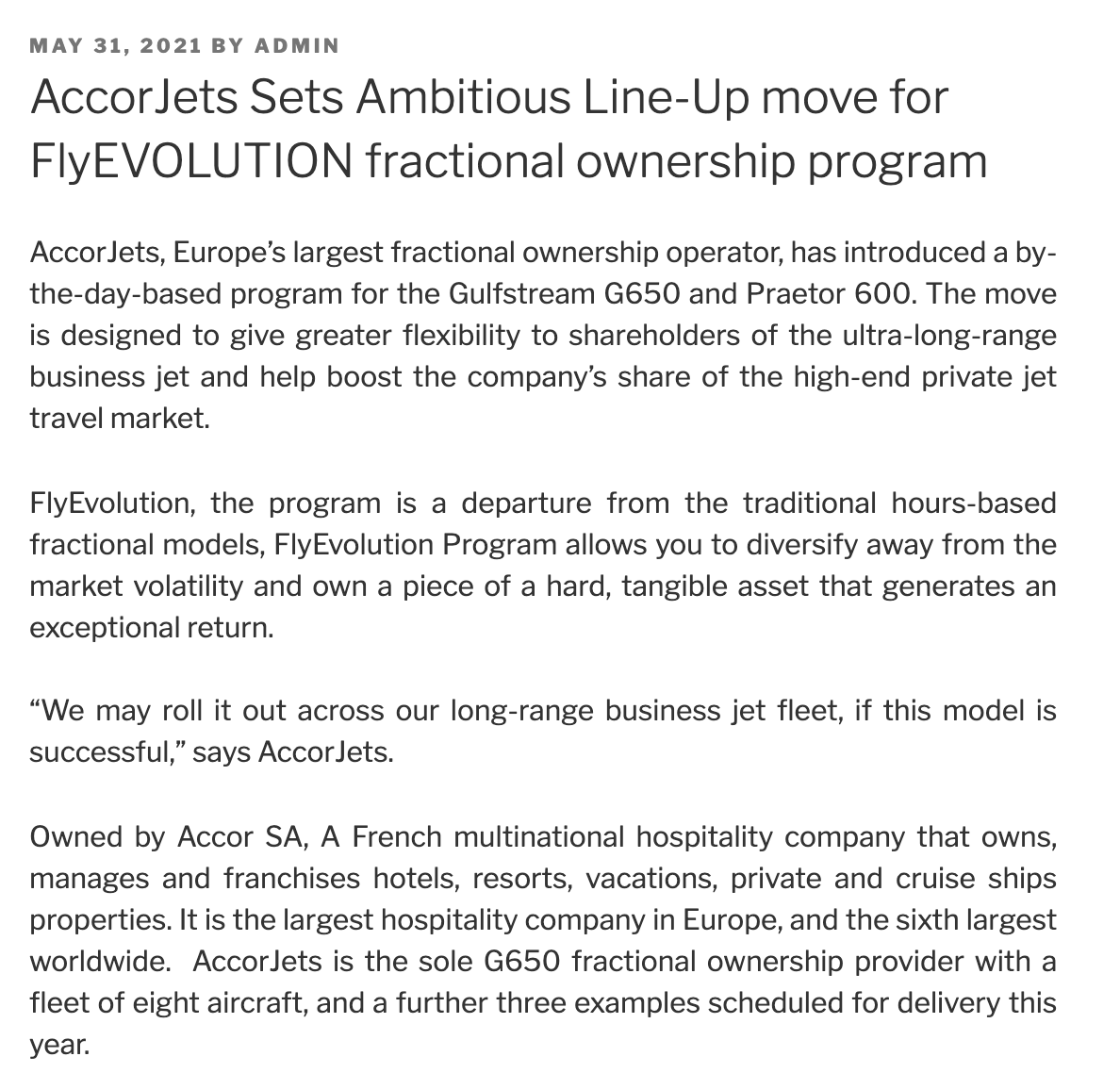 Accor Jets press release