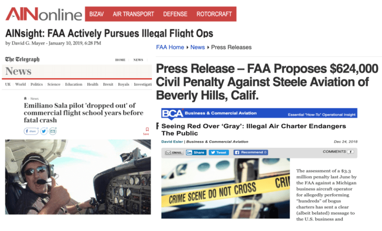 Illegal private jet charter