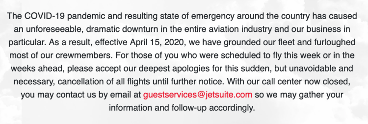 JetSuite grounded