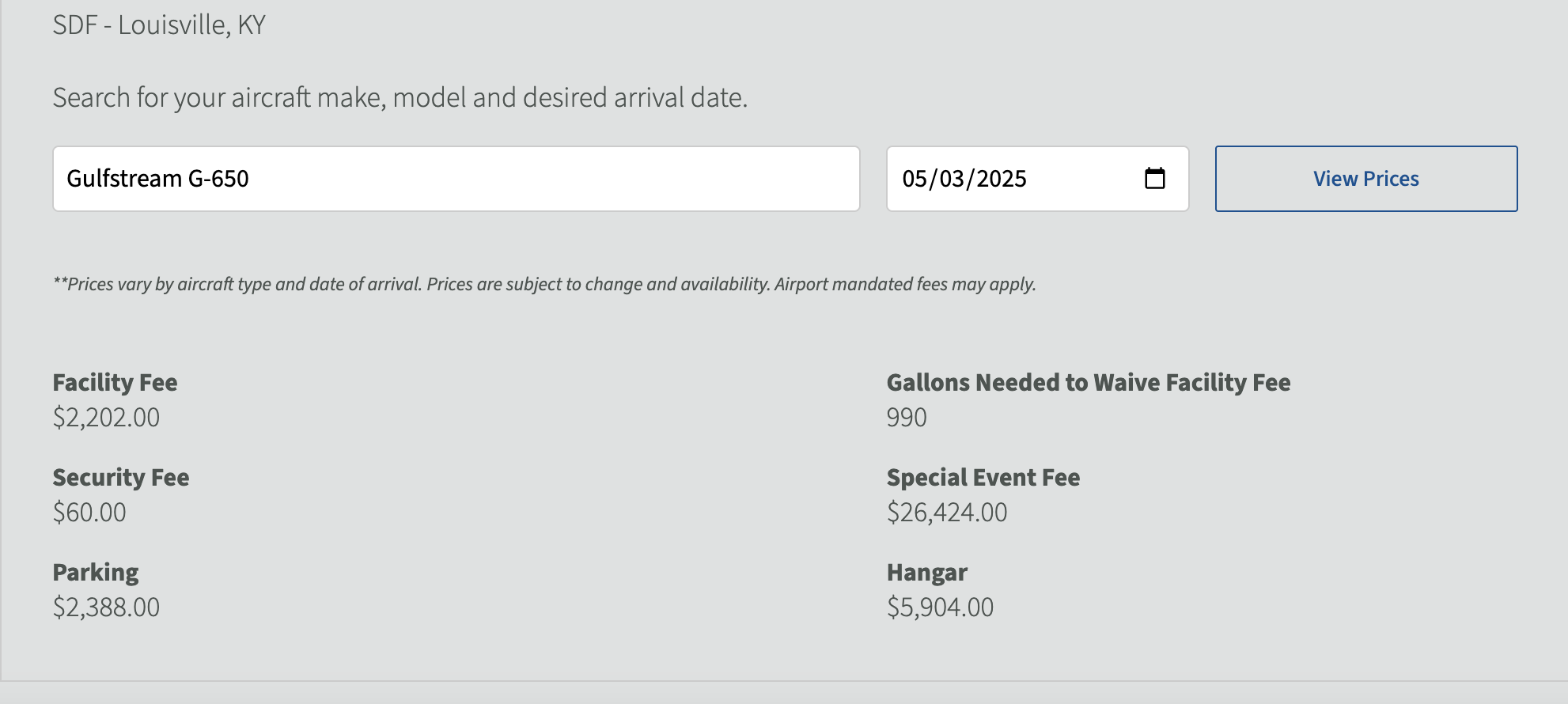 Kentucky Derby FBO fees