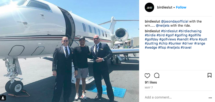 PGA golfer Jason Day boarding a NetJets private jet