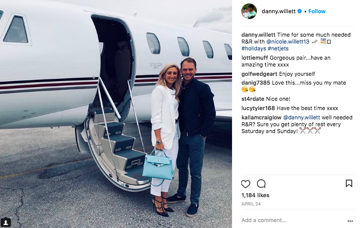 Golfer Danny Willett boarding a NetJets private jet
