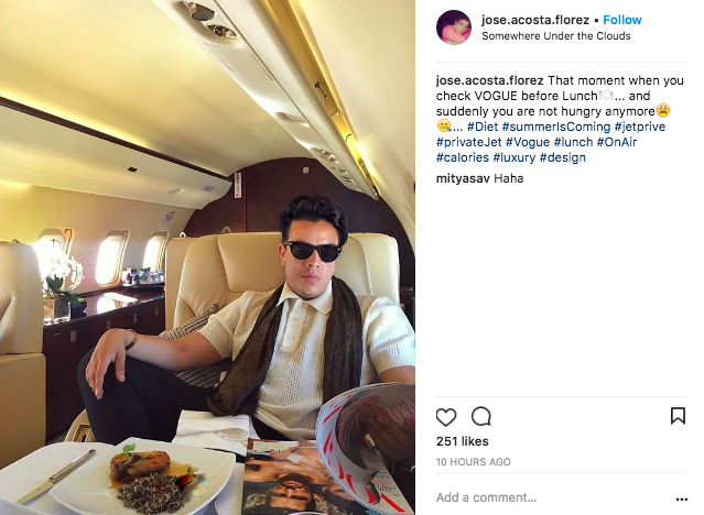 Jose Acosta Florez on a private jet