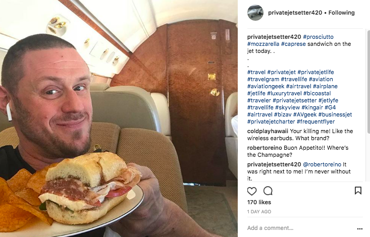 Private jet gourmet sandwich