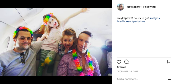 Family on a private jet going to the Caribbean