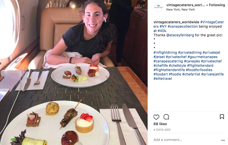 Gourmet canapes on a private jet