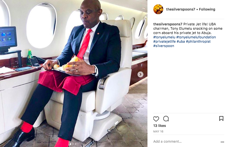 Tony Elumelu on a Dassault Falcon private jet