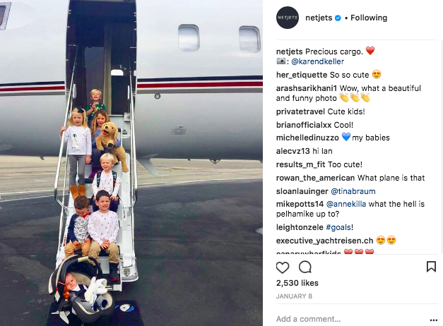 NetJets private jet with seven kids