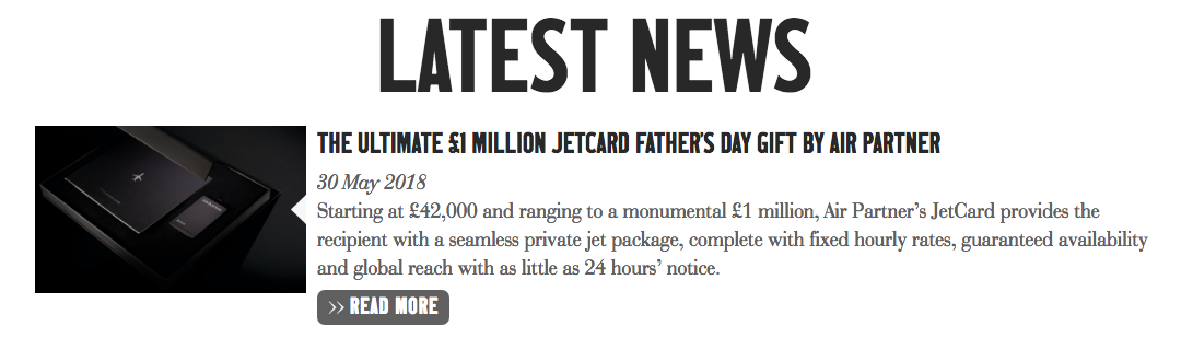 Air Partner jet card cost is GPB 1 million