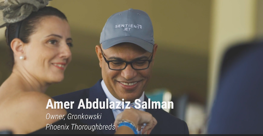 Horse racing owner Amer Abdulaziz Salman at The 2018 Belmont Stakes with Sentient Jet