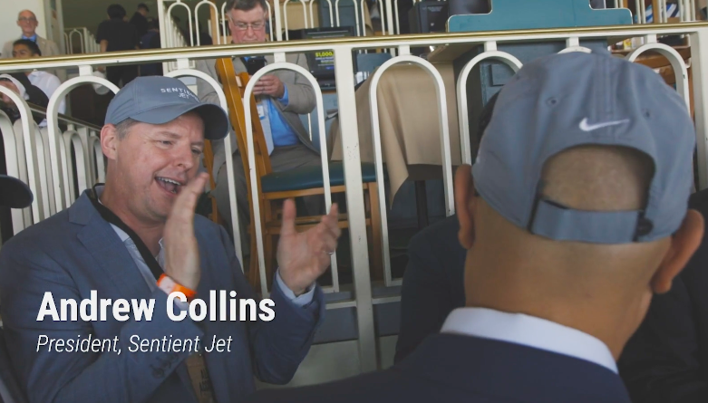 Sentient Jet President Andrew Collins roots on Gronkowski at The Belmont Stakes