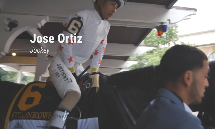 Jose Ortiz on Gronkowski before the 2018 Belmont Stakes