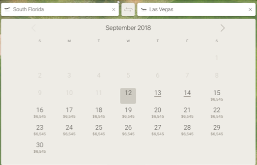 JetSmarter South Florida to Las Vegas private jet schedule