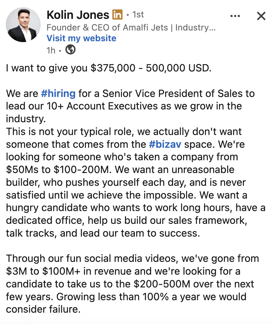 Amalfi Jets CEO Kolin Jones