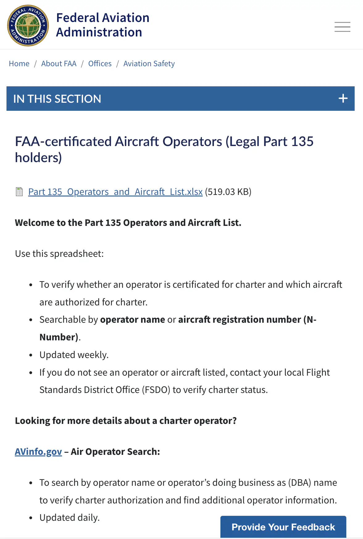 FAA list