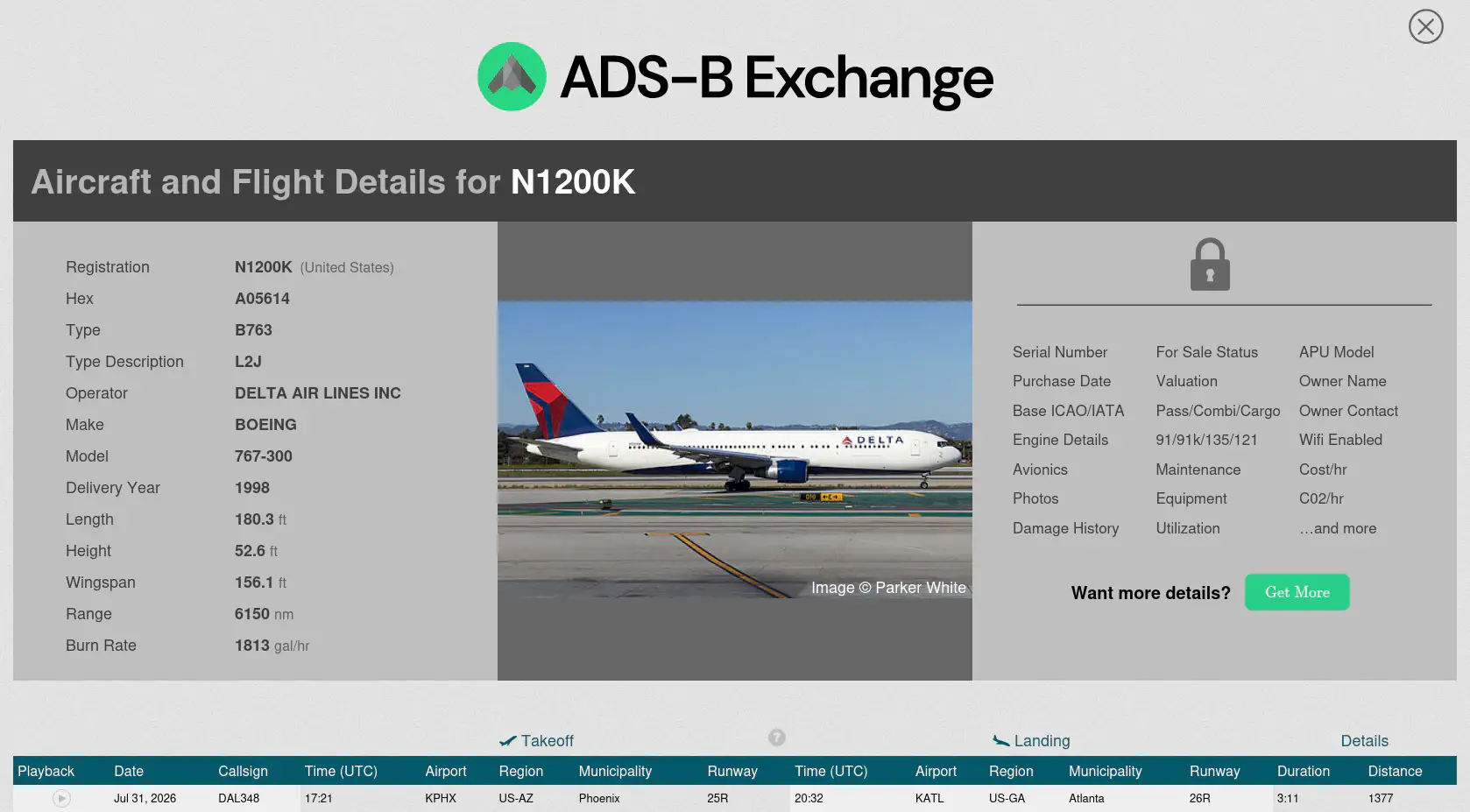 ADS-B Exchange Plane Profile