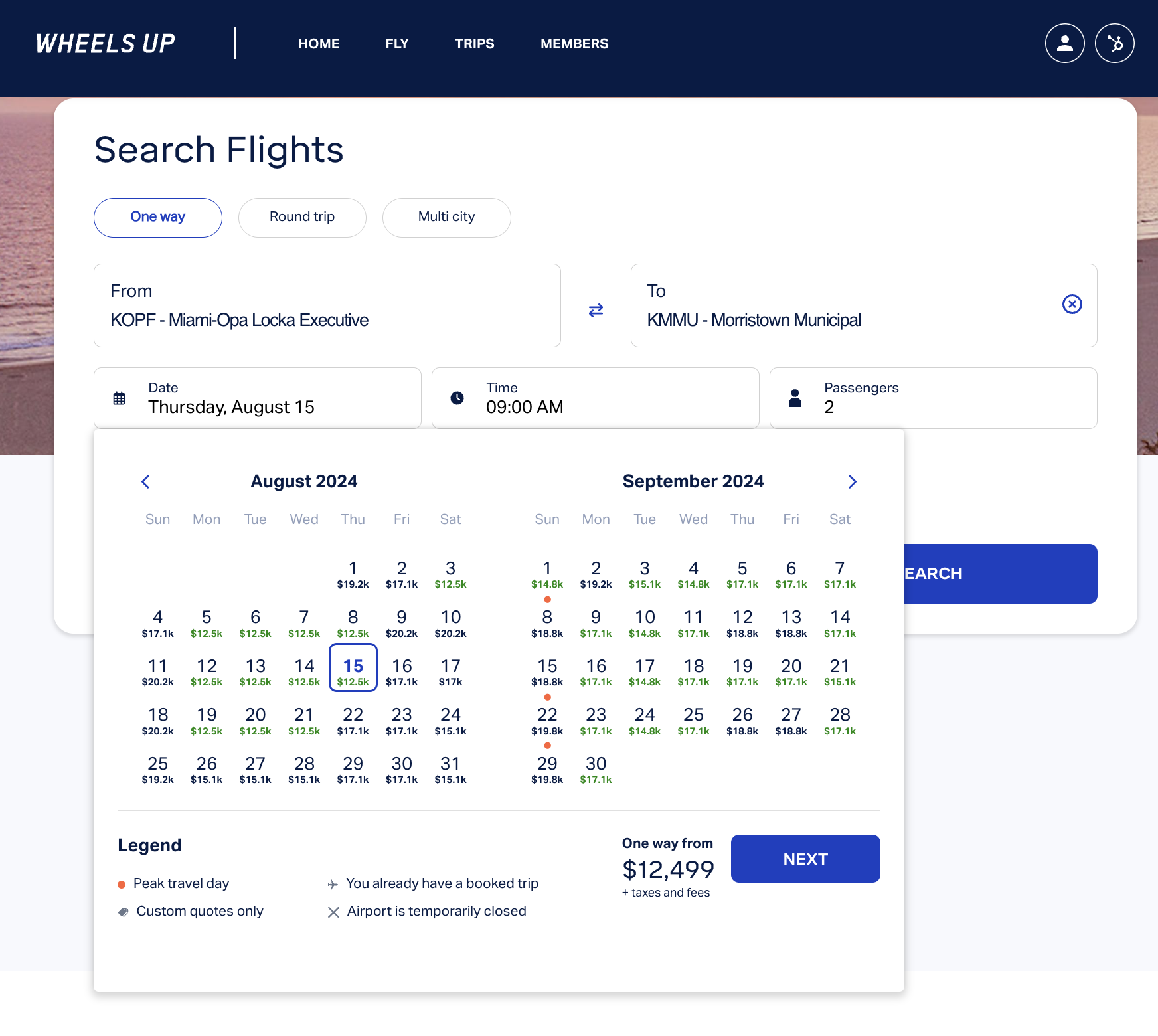 Wheels Up charter pricing