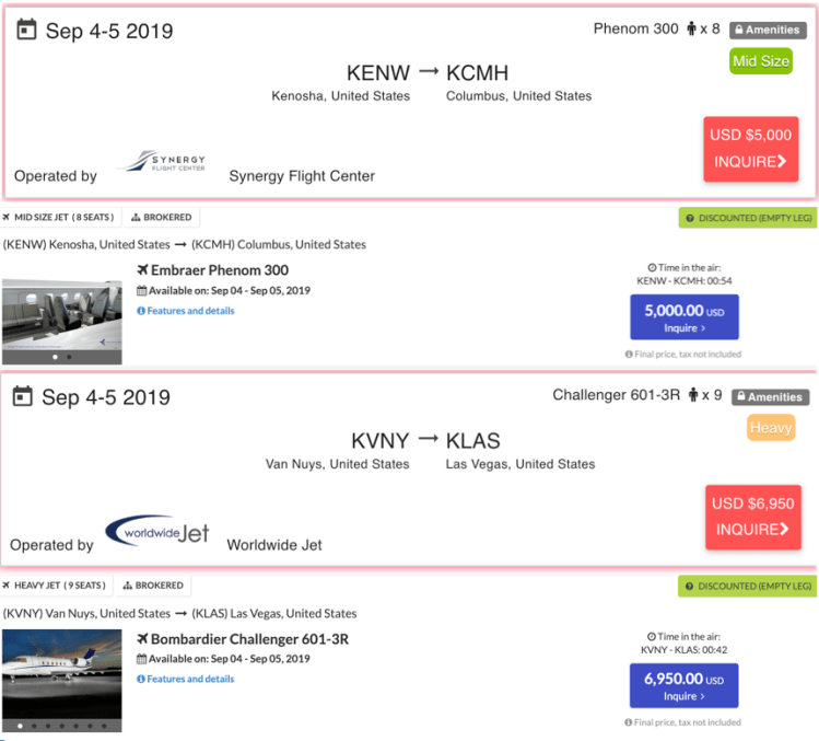 empty leg pricing