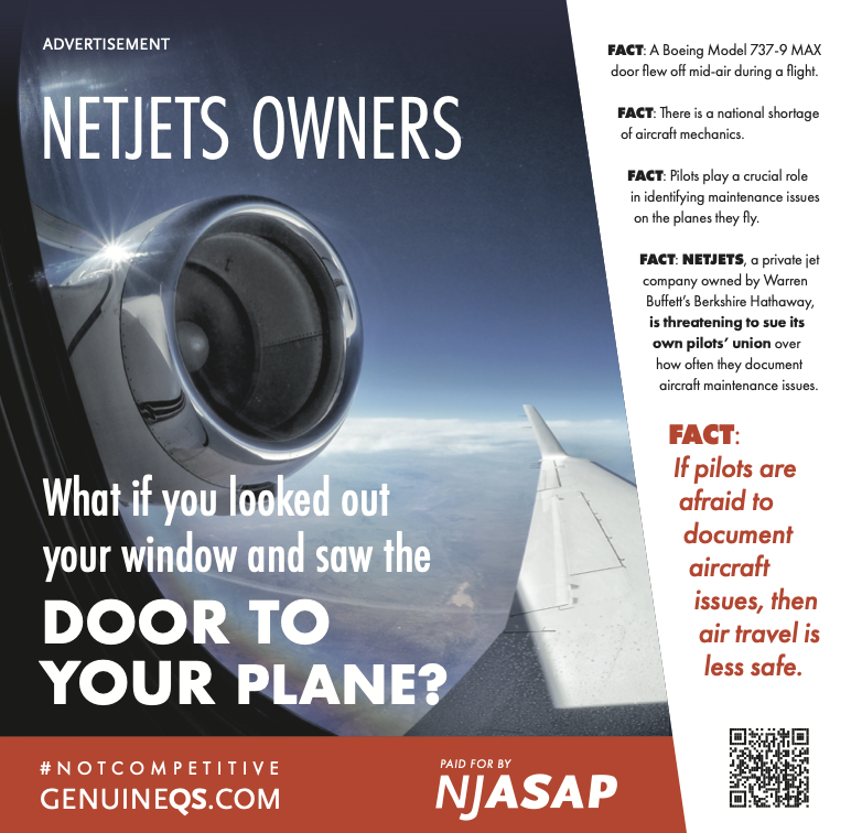 NJASAP claims ‘grave threat to the safety culture at NetJets’